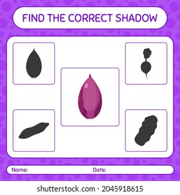Find the correct shadows game with shallots. worksheet for preschool kids, kids activity sheet