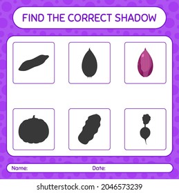 Find the correct shadows game with shallots. worksheet for preschool kids, kids activity sheet