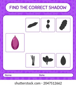 Encuentra el juego de sombras correcto con los shallots. hoja de trabajo para niños de preescolar, hoja de actividades para niños