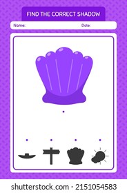 Find the correct shadows game with shells. worksheet for preschool kids, kids activity sheet