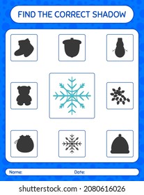 Find the correct shadows game with snowflake. worksheet for preschool kids, kids activity sheet
