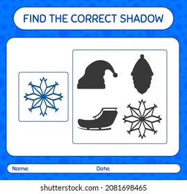 Encuentra el juego de sombras correcto con copo de nieve. hoja de trabajo para niños de preescolar, hoja de actividades para niños