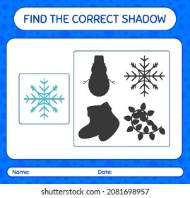 Find the correct shadows game with snowflake. worksheet for preschool kids, kids activity sheet