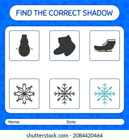 Find the correct shadows game with snowflake. worksheet for preschool kids, kids activity sheet