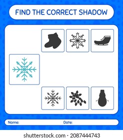 Find the correct shadows game with snowflake. worksheet for preschool kids, kids activity sheet