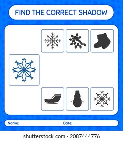 Find the correct shadows game with snowflake. worksheet for preschool kids, kids activity sheet
