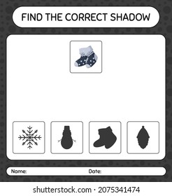 Find the correct shadows game with sock. worksheet for preschool kids, kids activity sheet