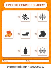 Find the correct shadows game with sock. worksheet for preschool kids, kids activity sheet