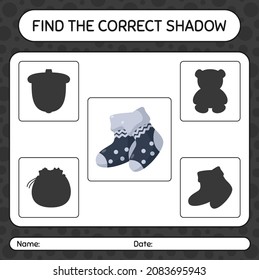 Find the correct shadows game with sock. worksheet for preschool kids, kids activity sheet