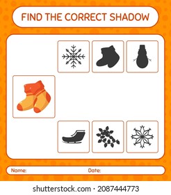 Find the correct shadows game with sock. worksheet for preschool kids, kids activity sheet