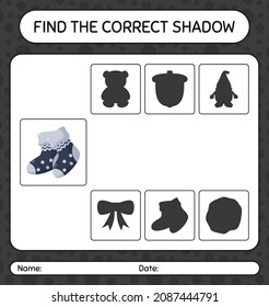 Find the correct shadows game with sock. worksheet for preschool kids, kids activity sheet