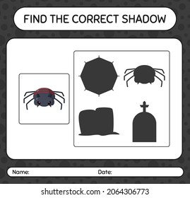 Find the correct shadows game with spider. worksheet for preschool kids, kids activity sheet