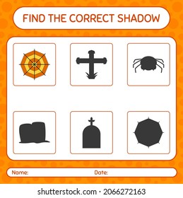 Encuentra el juego de sombras correcto con telaraña. hoja de trabajo para niños de preescolar, hoja de actividades para niños