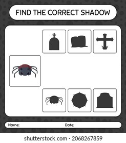Encuentra el juego de sombras correcto con araña. hoja de trabajo para niños de preescolar, hoja de actividades para niños