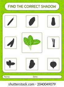Find the correct shadows game with spinach. worksheet for preschool kids, kids activity sheet