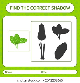 Find the correct shadows game with spinach. worksheet for preschool kids, kids activity sheet