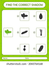 Encuentra el juego de sombras correcto con espinacas. hoja de trabajo para niños de preescolar, hoja de actividades para niños