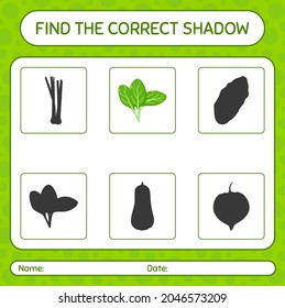 Find the correct shadows game with spinach. worksheet for preschool kids, kids activity sheet