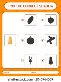 Find the correct shadows game with squash. worksheet for preschool kids, kids activity sheet