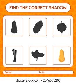 Encuentra el juego de sombras correcto con squash. hoja de trabajo para niños de preescolar, hoja de actividades para niños