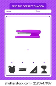 Find the correct shadows game with stapler. worksheet for preschool kids, kids activity sheet