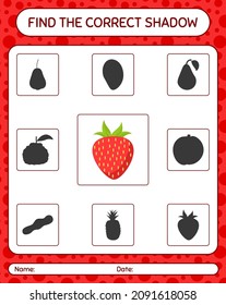 Find the correct shadows game with strawberry. worksheet for preschool kids, kids activity sheet