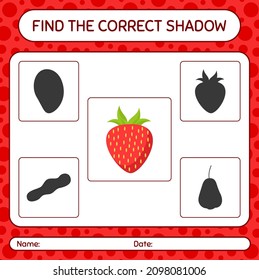 Find the correct shadows game with strawberry. worksheet for preschool kids, kids activity sheet