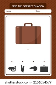 Find the correct shadows game with suitcase. worksheet for preschool kids, kids activity sheet