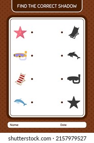 Encuentra el juego de sombras correcto con el icono de verano. hoja de trabajo para niños de preescolar, hoja de actividades para niños