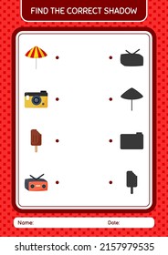 Encuentra el juego de sombras correcto con el icono de verano. hoja de trabajo para niños de preescolar, hoja de actividades para niños