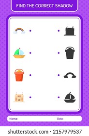 Find the correct shadows game with summer icon. worksheet for preschool kids, kids activity sheet