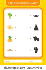 Find the correct shadows game with summer icon. worksheet for preschool kids, kids activity sheet