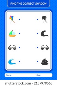 Encuentra el juego de sombras correcto con el icono de verano. hoja de trabajo para niños de preescolar, hoja de actividades para niños