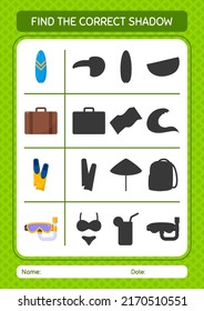 Encuentra el juego de sombras correcto con el icono de verano. hoja de trabajo para niños de preescolar, hoja de actividades para niños