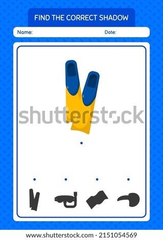 Find the correct shadows game with swimming fins. worksheet for preschool kids, kids activity sheet