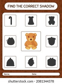 Find the correct shadows game with teddy bear. worksheet for preschool kids, kids activity sheet