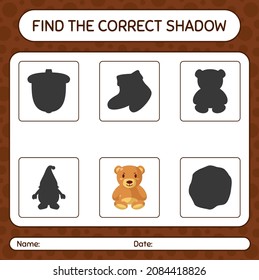 Encuentra el juego de sombras correcto con osito de peluche. hoja de trabajo para niños de preescolar, hoja de actividades para niños