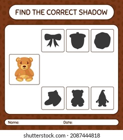 Find the correct shadows game with teddy bear. worksheet for preschool kids, kids activity sheet