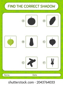 Find the correct shadows game with tomatillo. worksheet for preschool kids, kids activity sheet
