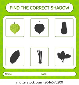 Find the correct shadows game with tomatillo. worksheet for preschool kids, kids activity sheet