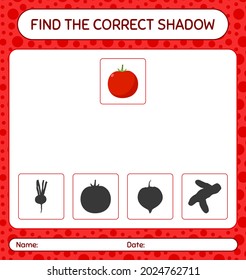 Encuentra el juego de sombras correcto con tomate. hoja de trabajo para niños de preescolar, hoja de actividades para niños