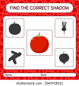 Find the correct shadows game with tomato. worksheet for preschool kids, kids activity sheet