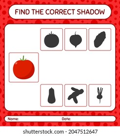 Find the correct shadows game with tomato. worksheet for preschool kids, kids activity sheet
