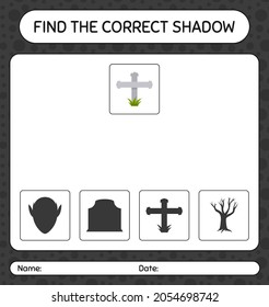 Find the correct shadows game with tombstone. worksheet for preschool kids, kids activity sheet