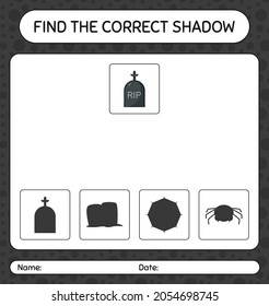 Encuentra el juego de sombras correcto con tombstone. hoja de trabajo para niños de preescolar, hoja de actividades para niños
