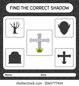 Find the correct shadows game with tombstone. worksheet for preschool kids, kids activity sheet