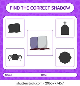 Find the correct shadows game with tombstone. worksheet for preschool kids, kids activity sheet