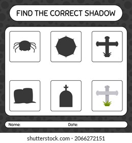 Find the correct shadows game with tombstone. worksheet for preschool kids, kids activity sheet