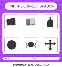 Encuentra el juego de sombras correcto con tombstone. hoja de trabajo para niños de preescolar, hoja de actividades para niños