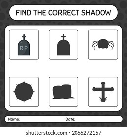 Encuentra el juego de sombras correcto con tombstone. hoja de trabajo para niños de preescolar, hoja de actividades para niños